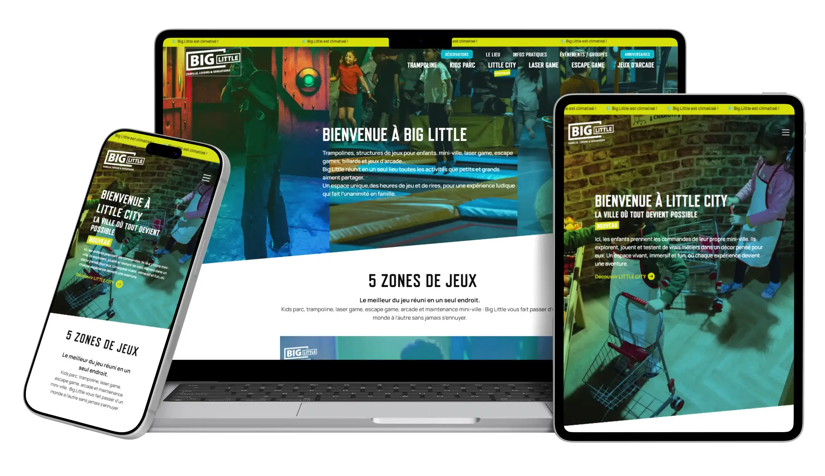 Site Big Little affiché sur ordinateur portable, tablette et smartphone